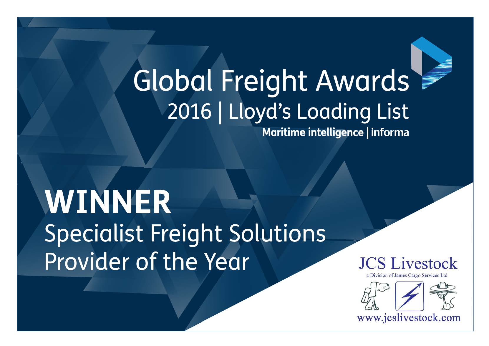 Global Freight Awards 2016 Winner - Specialist Freight Solutions Provider of the Year